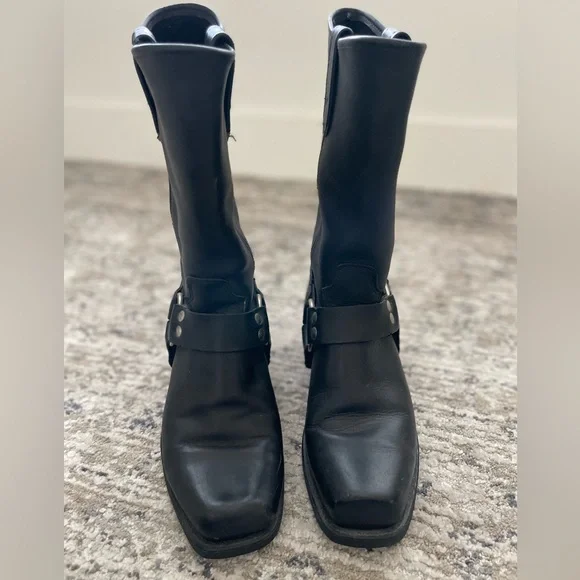 Vtg 80s Biker Boots Harness Moto Made IN USA Leather Maxitred Motorcycle Sz 8.5 - Picture 2 of 15